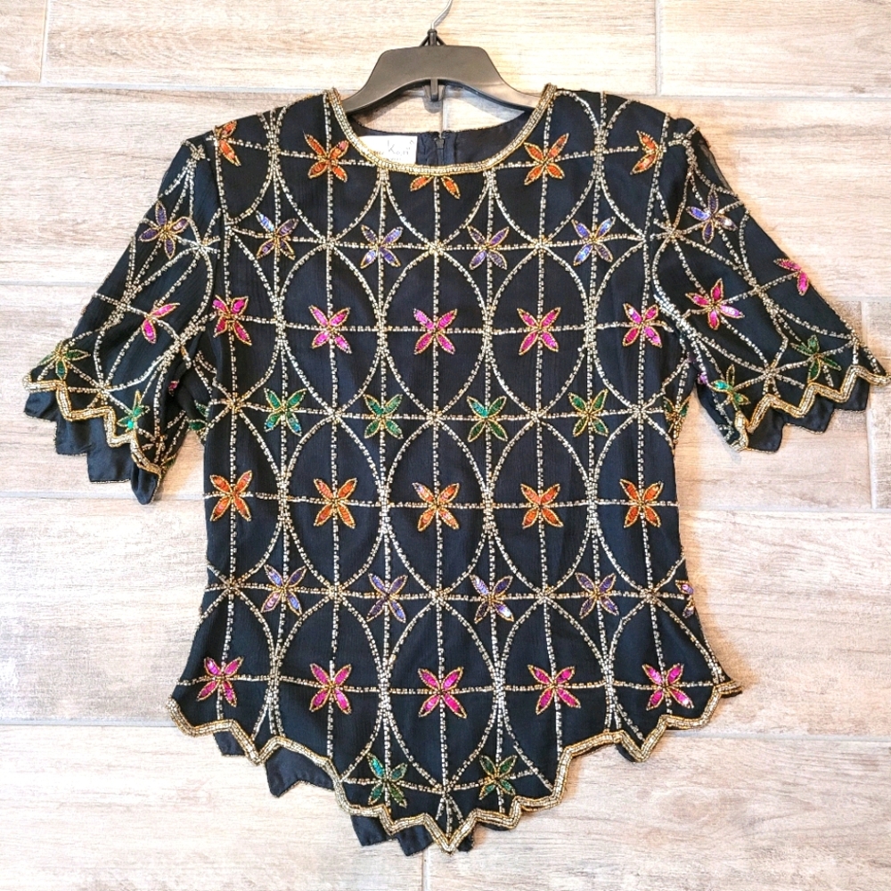 Vintage Laurence Kazar Fully Beaded Silk Top